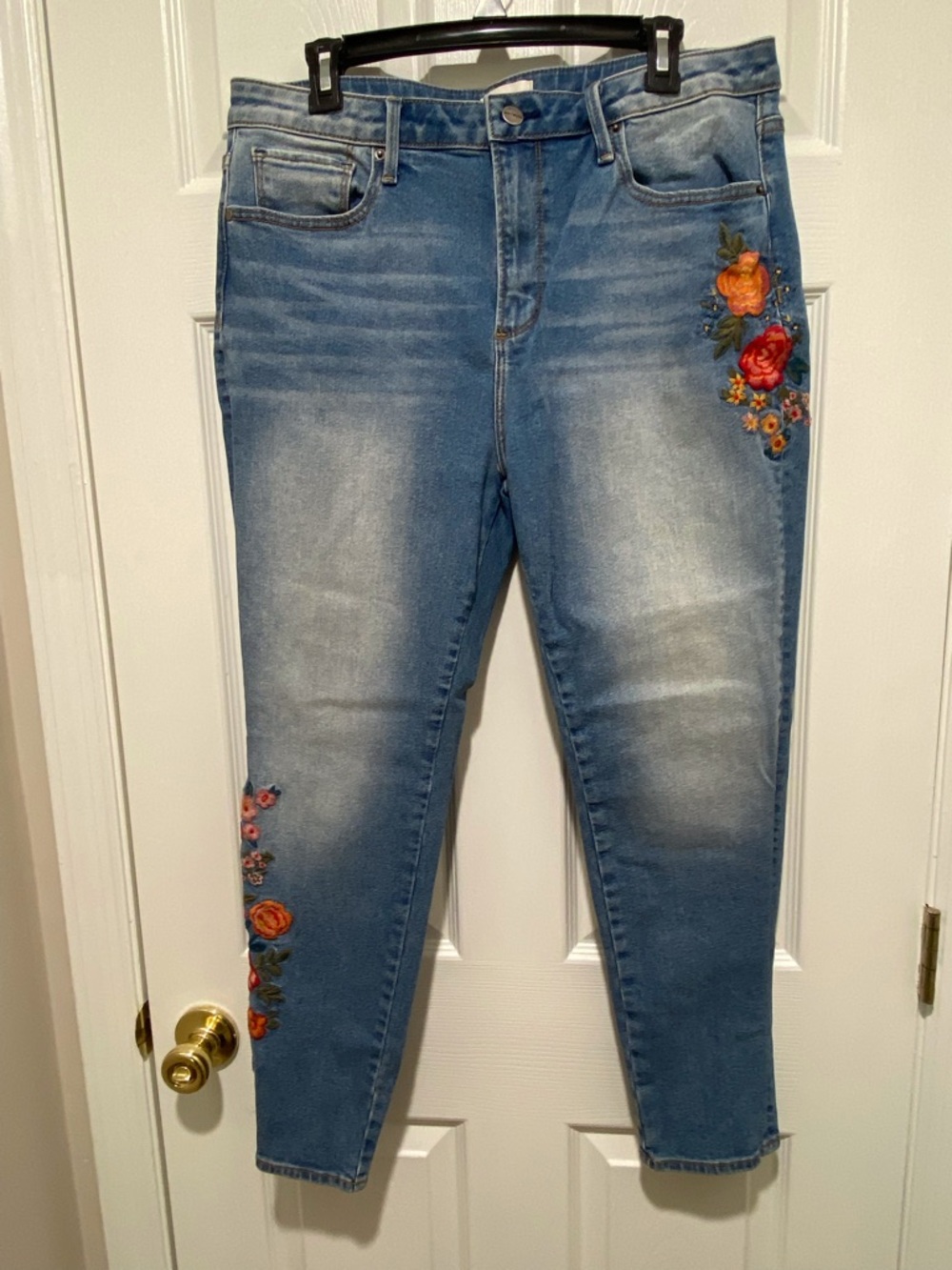 DRIFTWOOD Blue High-Rise Embroidered Skinny Jeans